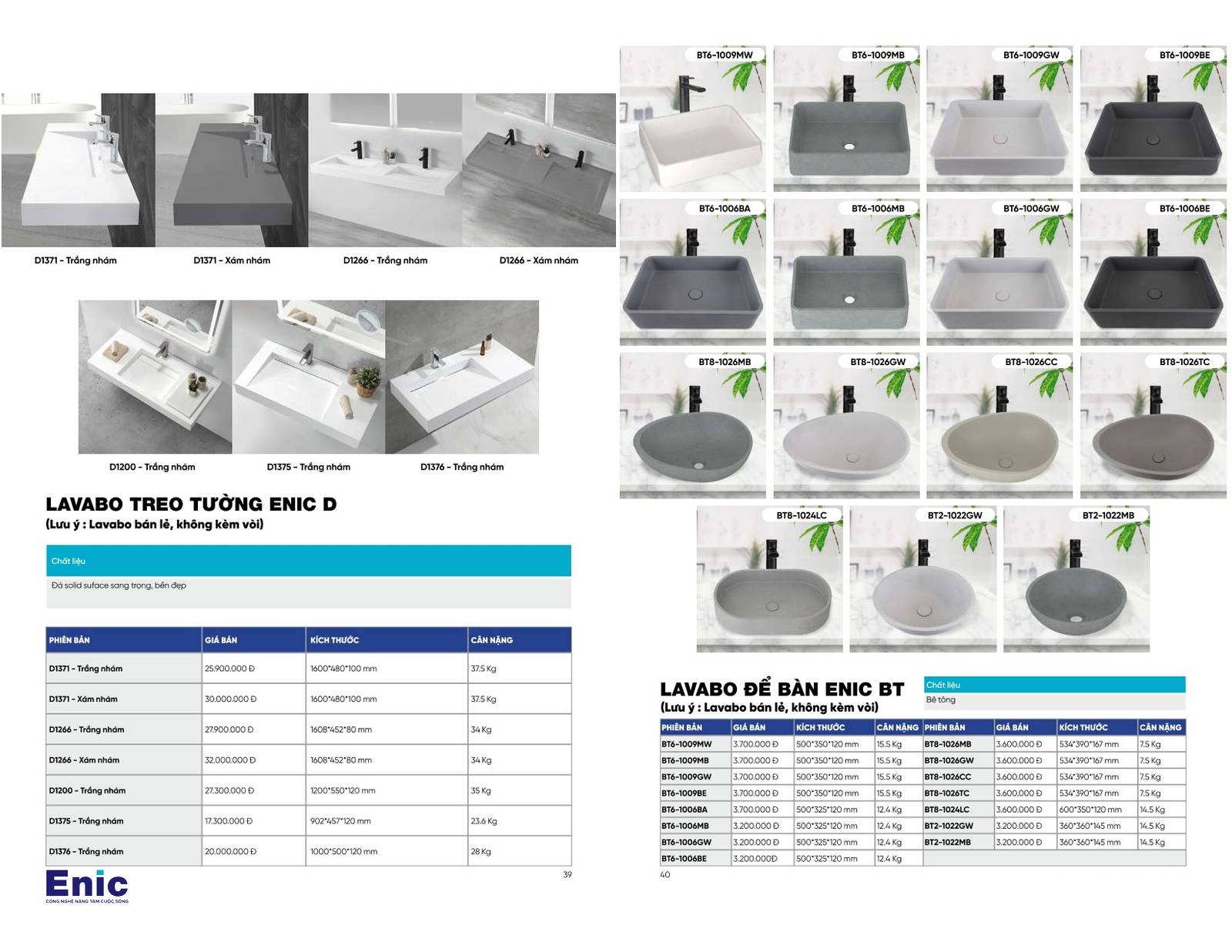 Thiết bị vệ sinh ENIC Catalogue và Bảng giá mới nhất 2024 /Page 20